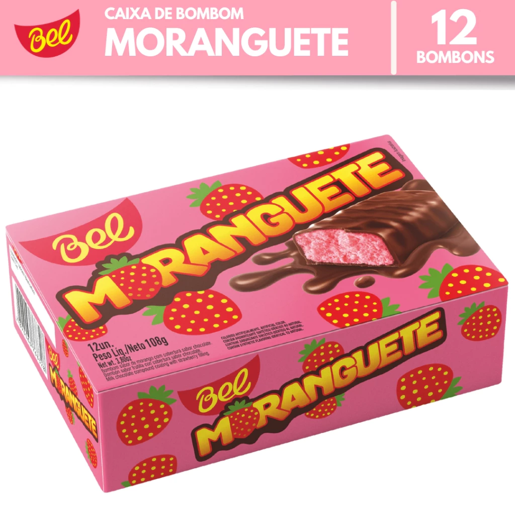 Caixa Bombom Moranguete com 12un de 9g Sabor Morango com Cobertura Sabor Chocolate Bel 108g — imagem 1