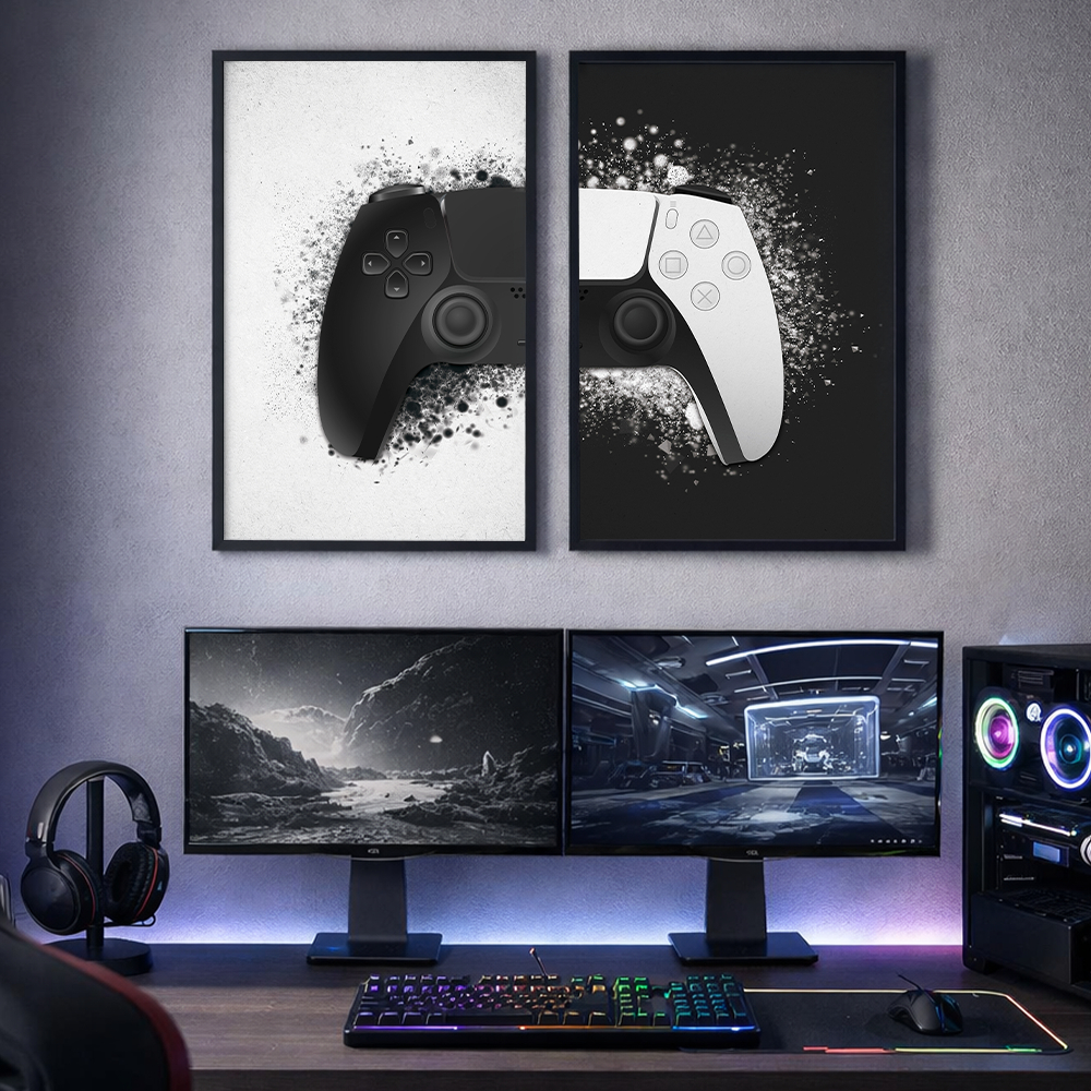 Quadro Decorativo Gamer Kit 2 Telas com Moldura para Quarto Sala