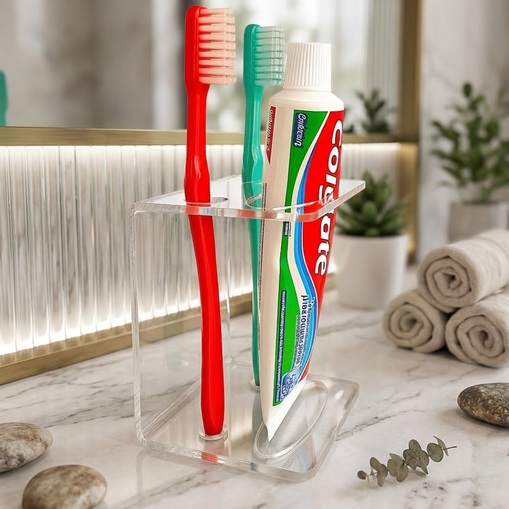 Porta Escovas Pasta Dente Acrílico Cristal 3mm Suporte 2 Unidades