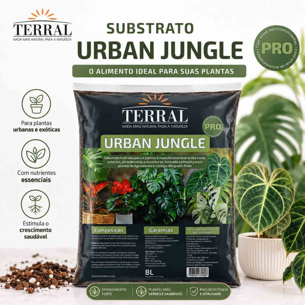 Substrato TERRAL URBAN JUNGLE 8L Ideal para Jiboias, Samambaias e Filodendros | Pronto Uso e com adubo