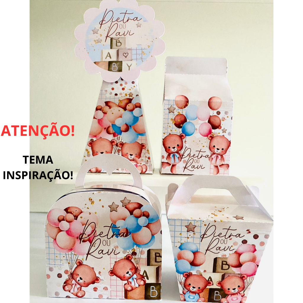 PEGUE E MONTE - Caixinhas Personalizadas CHÁ REVELAÇÃO -  festa lembrancinha aniversário infantil