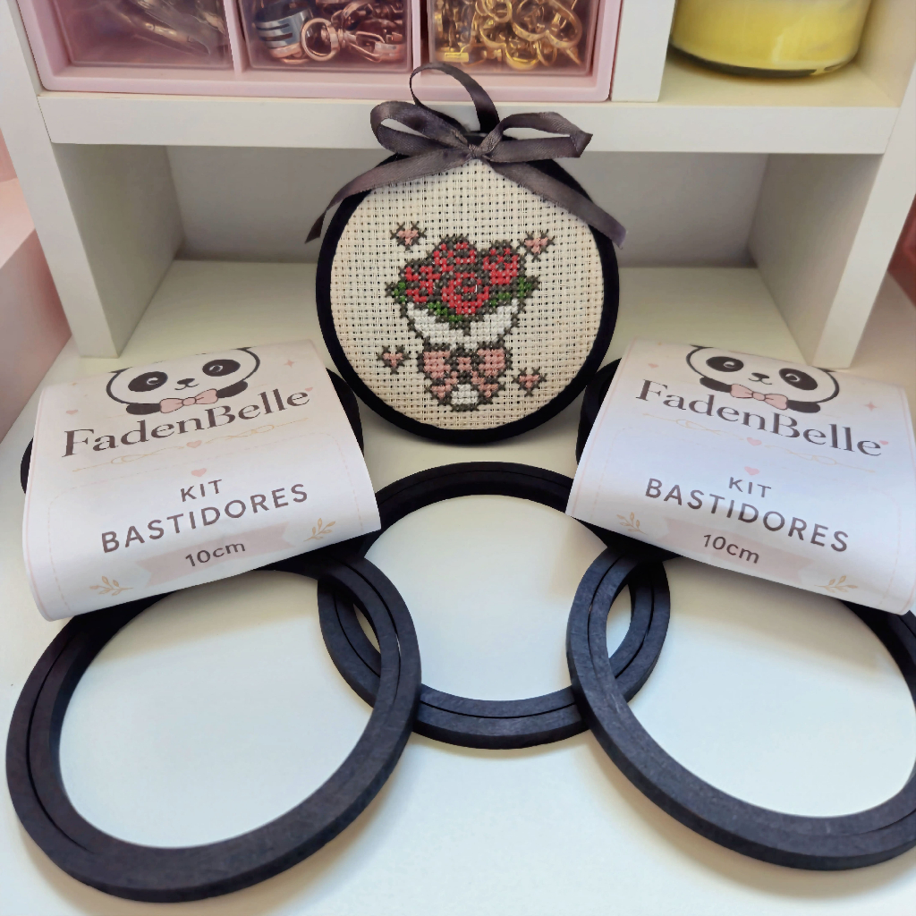 Kit 3 Bastidores Madeira 10cm para Bordado | Ponto Cruz e Bordado Livre