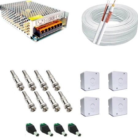 Kit Instalação Cabo Coaxial Cftv+Acessórios Para 4 Câmeras