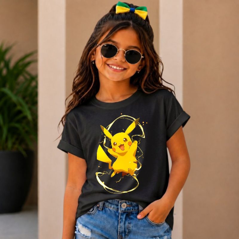 Camiseta Infantil  Pikachu  desenho algodao crianças 2 ao 14 várias cores dia a dia azul, rosa, preto