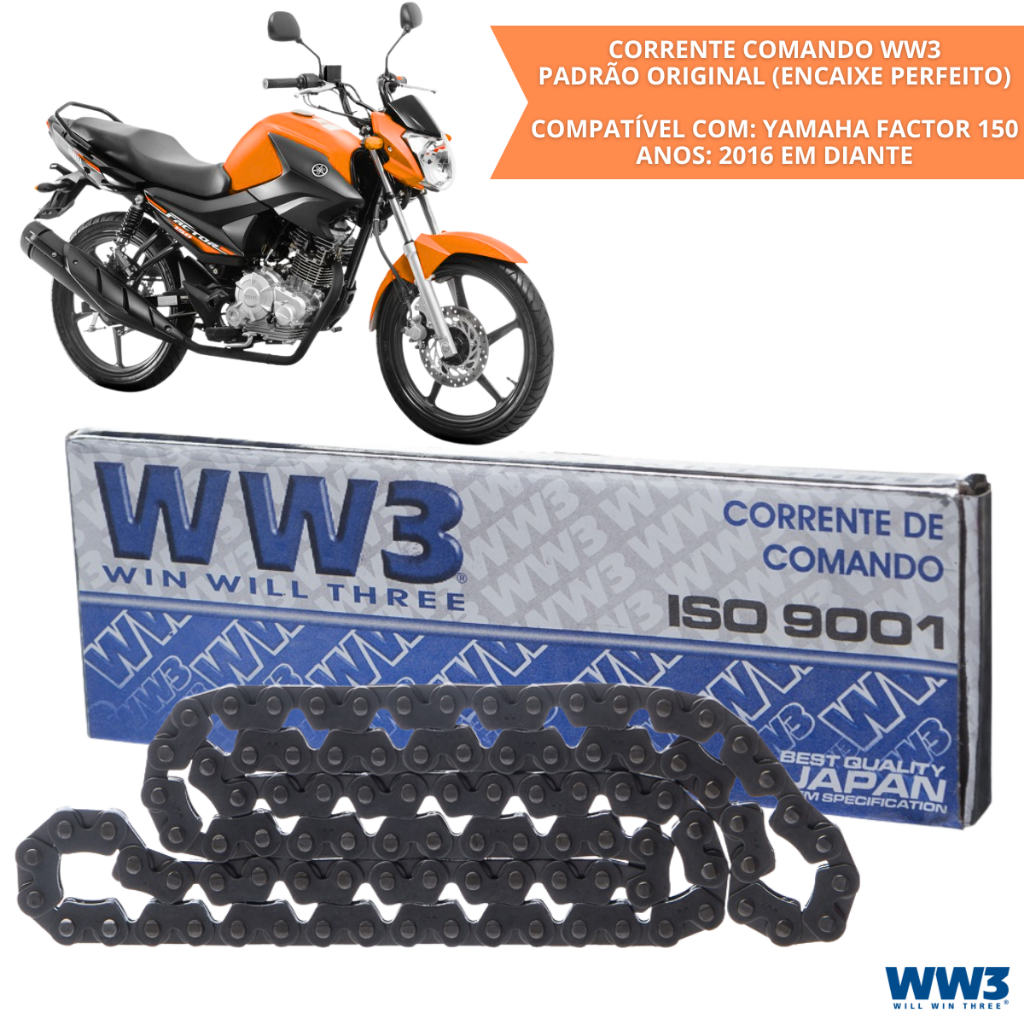 Corrente Comando Moto 96 Elos Yamaha Factor 150 2016 Até 2024 Yamaha YBR 125 Factor Inj 2017 em diante WW3