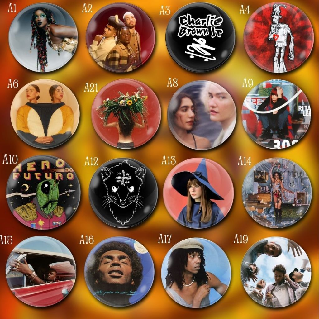 Kit BOTTONS Música Brasileira de 3,8 cm | Marina Sena, ANAVITÓRIA, Anitta, Kamaitachi, Lagum