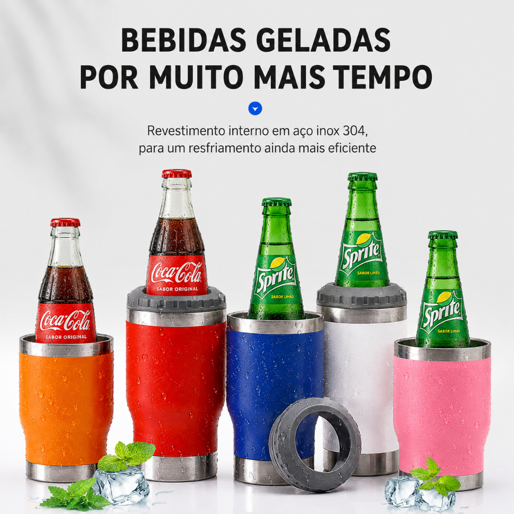 Copo Térmico 5 em 1 Inox 450ml Porta Lata Long Neck Garrafa Cervej Refrigerante com Abridor