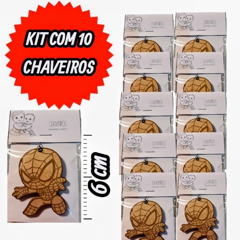Chaveiro Homem Aranha MDF 6cm Kit 10 Unidades Lembrancinha Infantil Personalizado Festa Aniversário Laser