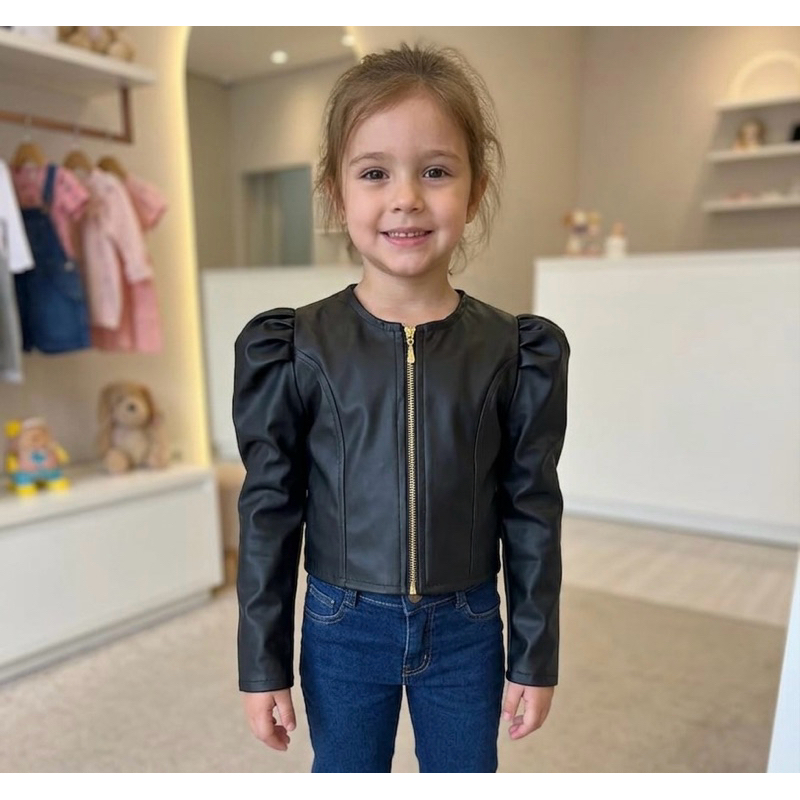 Jaqueta em Courinho couro fake Infantil/ Modinha Boiadeira / Blogueirinha/ casaco infantil menina