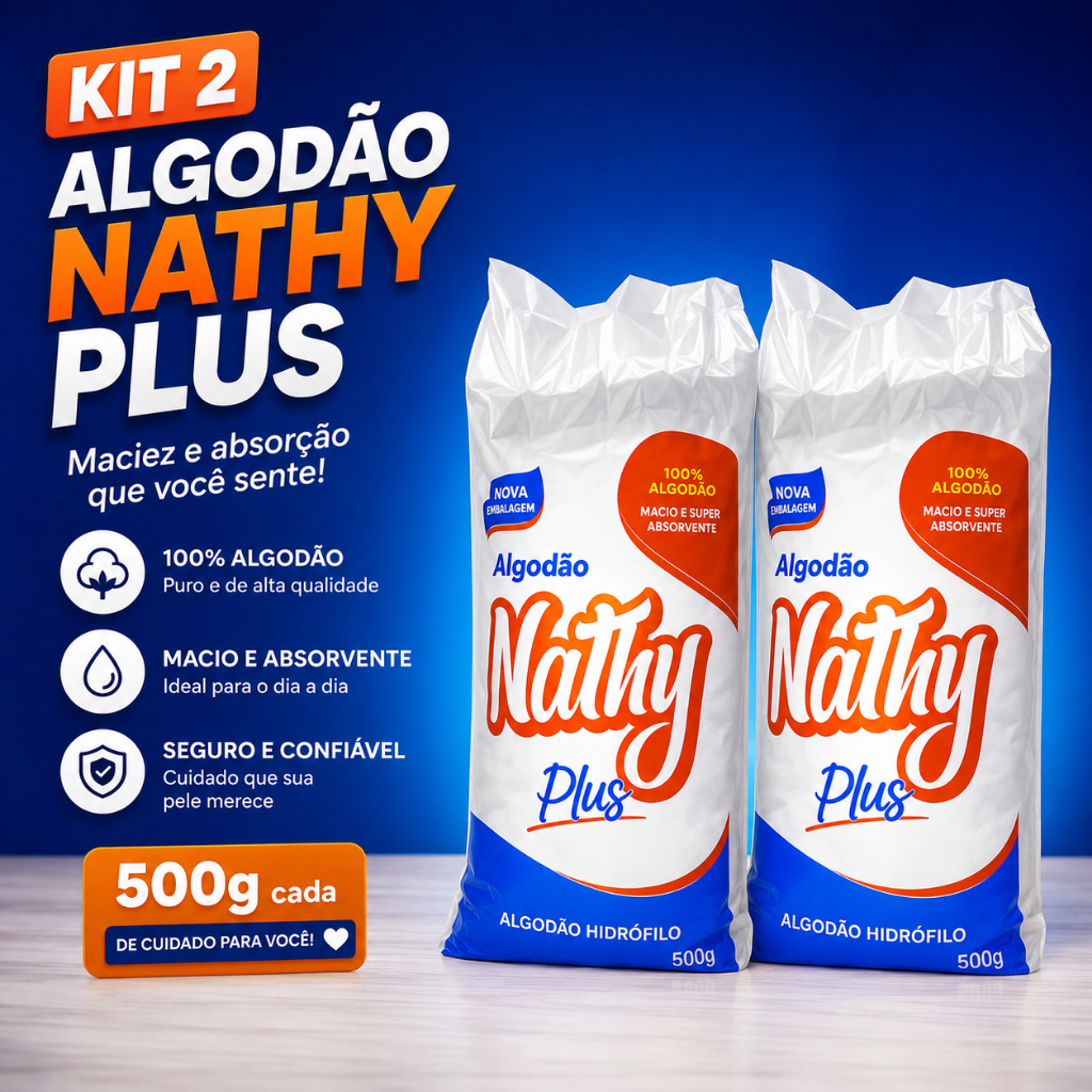 Kit 2x Algodão Hidrófilo Nathy 500g Profissional 100% Algodão Alta Absorção Estética Manicure