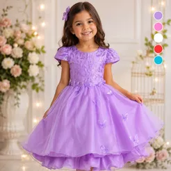 Vestido Infantil Festa Jardim Borboletas Curto Rodado Princesa Fada Com Brilho Varias Colorido