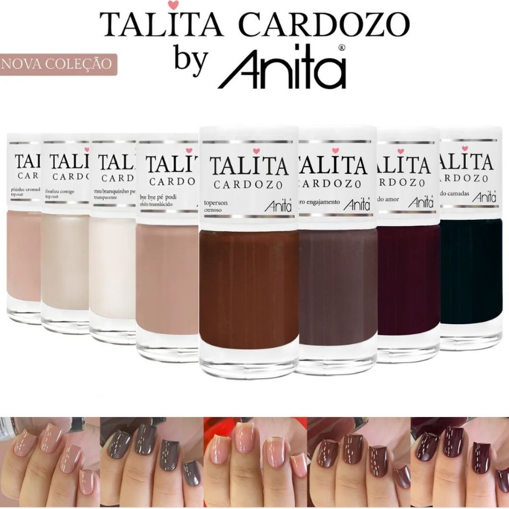 Anita Kit 8 Esmaltes Nova Coleção Talita Cardozo com Top Coat Finalização - Manicure Pedicure