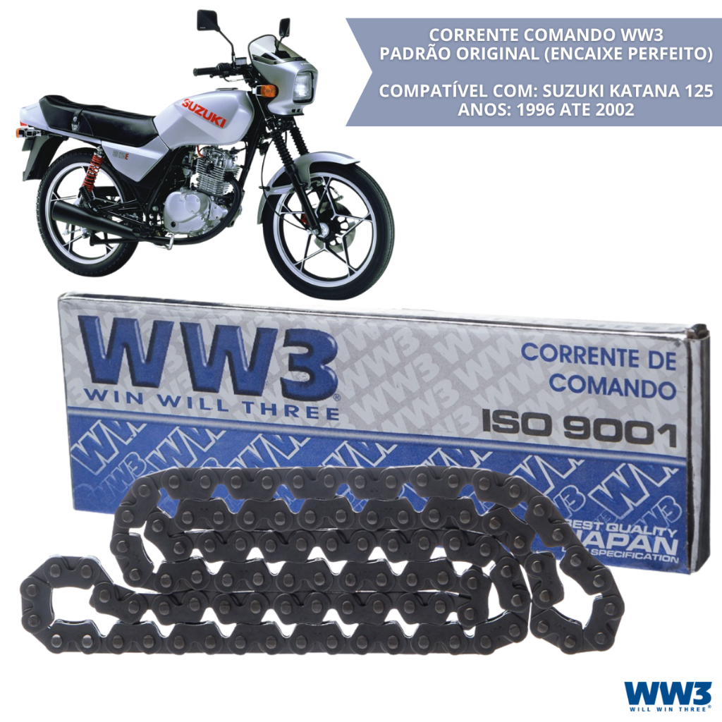 Corrente Comando 98 Elos Suzuki Katana 125 1996 a 2002 Suzuki Intruder 125 WW3 Reforçada Motor