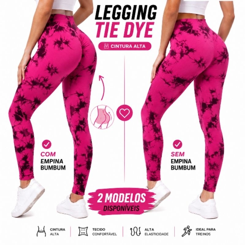 Calça Legging Tie Dye Esportiva Academia Feminina Cintura Alta Sem Costura Zero Transparência Com ou Sem Empina Bumbum.