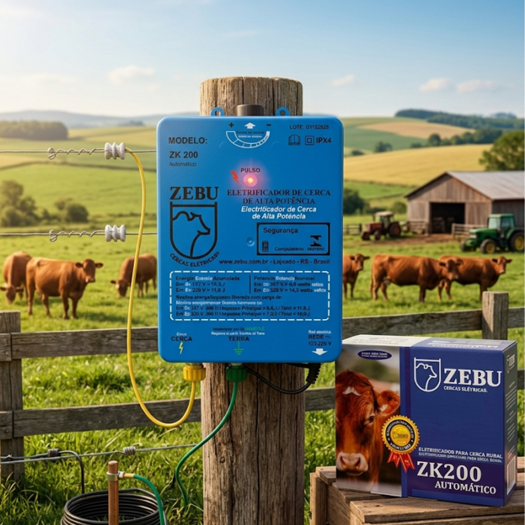 Eletrificador ZK200 Rural Cerca Elétrica 10 Joules Rural Bivolt Zebu