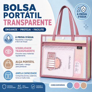 Pasta Transparente para Documentos Impermeavel Grande Espaço Interno Bolsa de Documento c…