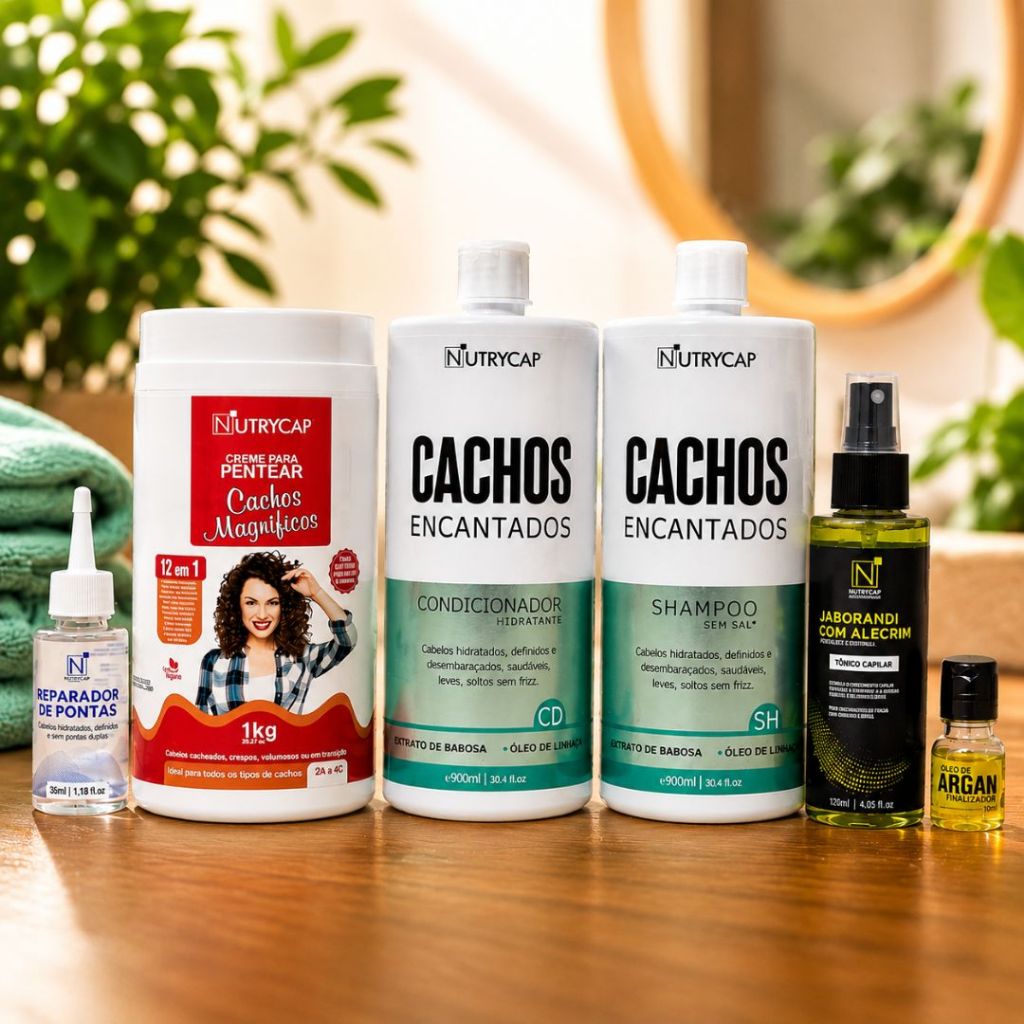 KIT CACHOS ENCANTADOS COMPLETO + TÔNICO DE CRESCIMENTO NUTRY CAP