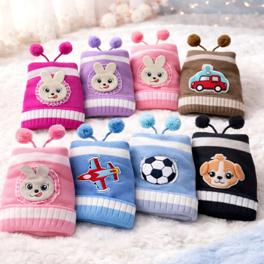 Touca Gorro Infantil Inverno Lã  Menino Menina Bichinho Pompon Confortavel Quentinho