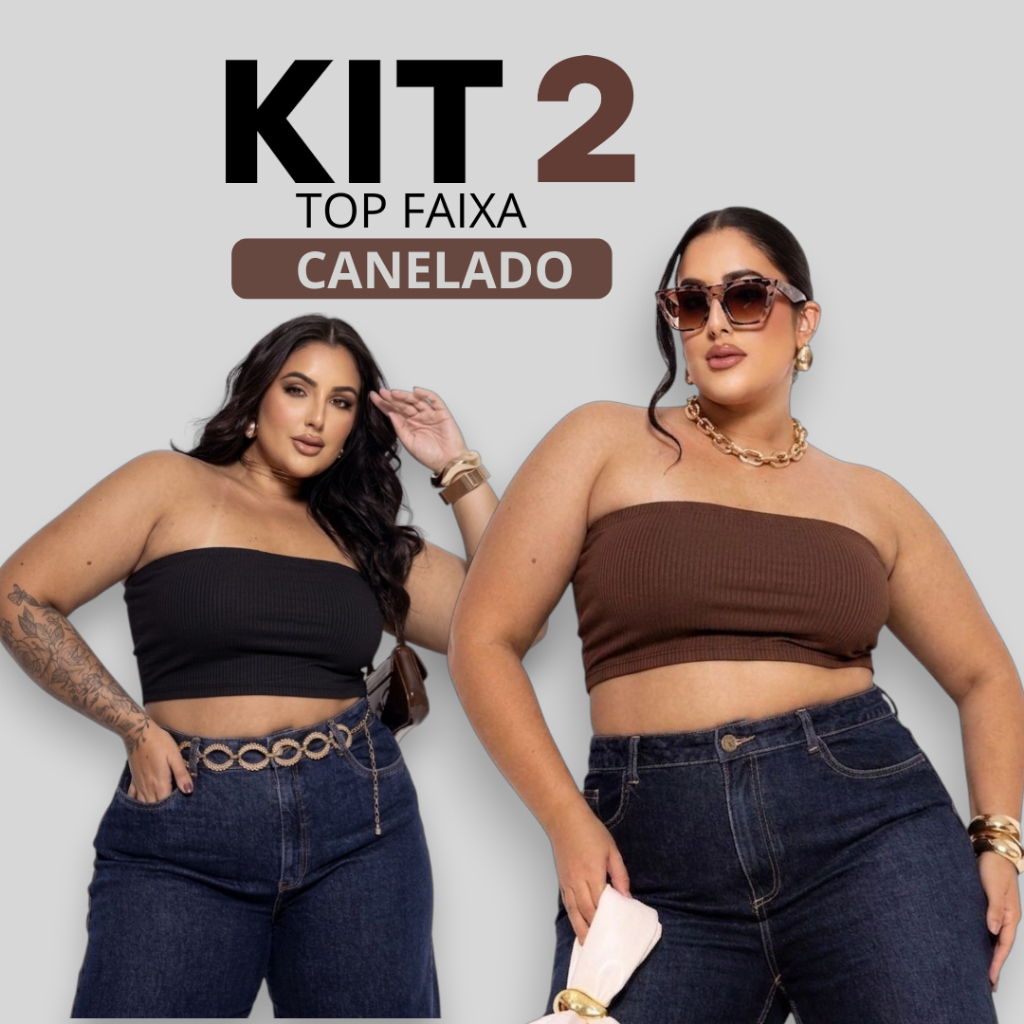 KIT 2 TOP FAIXA PLUS SIZE CANELADO PREMIUM MODA GRINGA