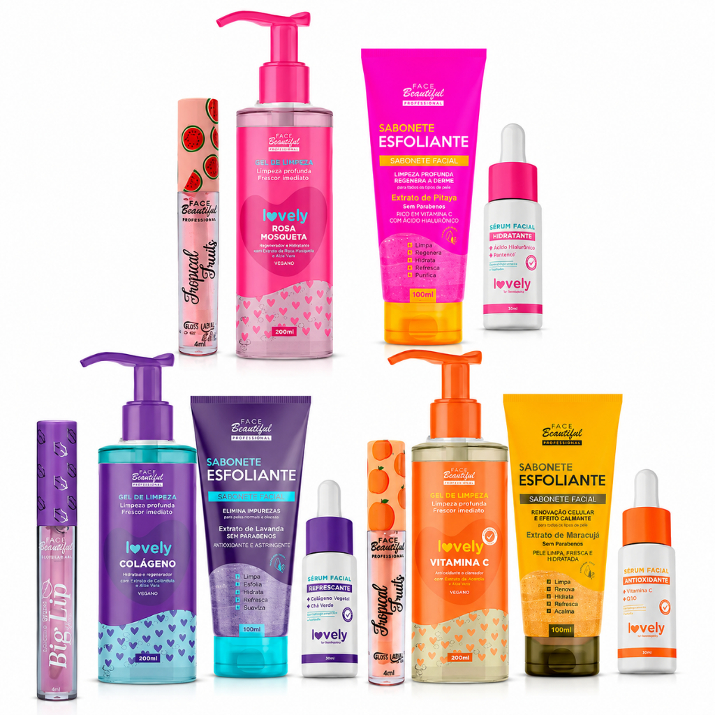 Kit Lovely Glow Up  Limpeza, Esfoliação e Sérum Facial Face Beautiful