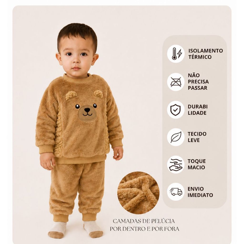 Conjunto Fleece Inverno Infantil Bebê P/ Frio Peluciado Quentinho