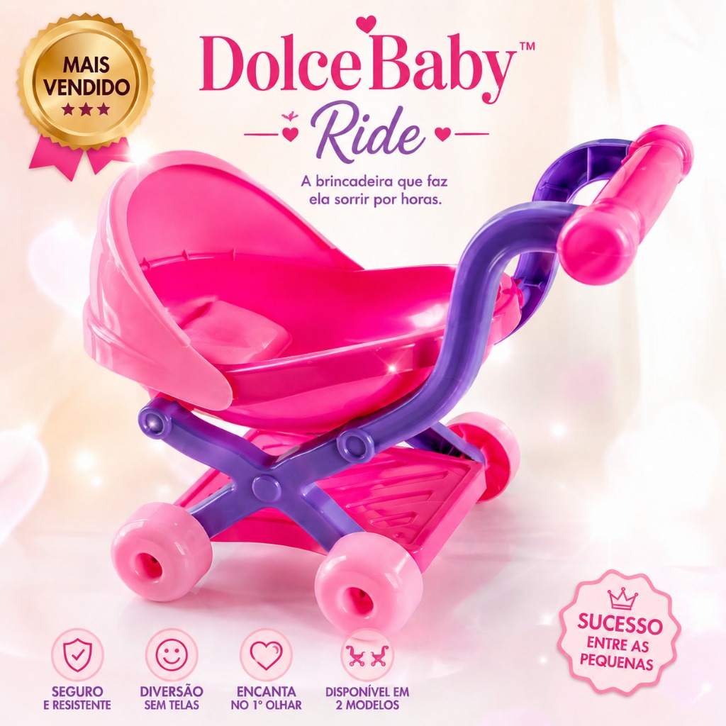 Carrinho Brinquedo para Bonecas Infantil Rosa Passeio Portatil menina criança Presente bebe Oferta