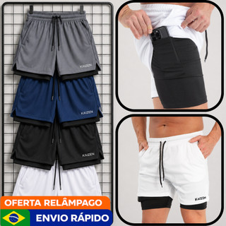 Shorts 2 em 1 masculino bermuda dupla dual pro academia treino corrida e ciclismo