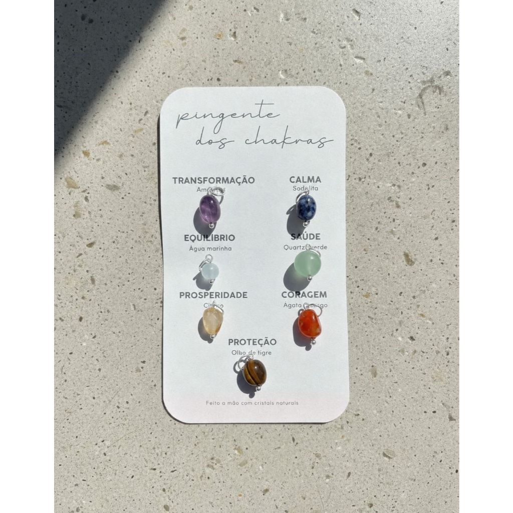 Kit Pingente pedra dos chakras, feito a mão com cristais naturais - Amoa Acessórios