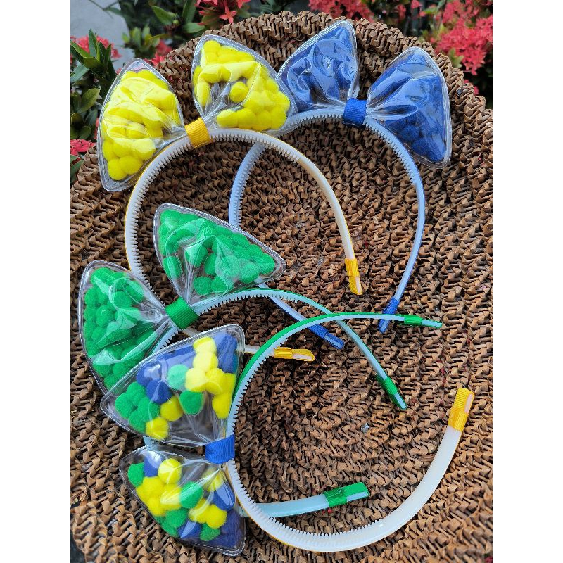 Arco Tiara Infantil Flexível com Laço Transparente Silicone Cristal e Pompom Colorido | Tiara Fashion Menina