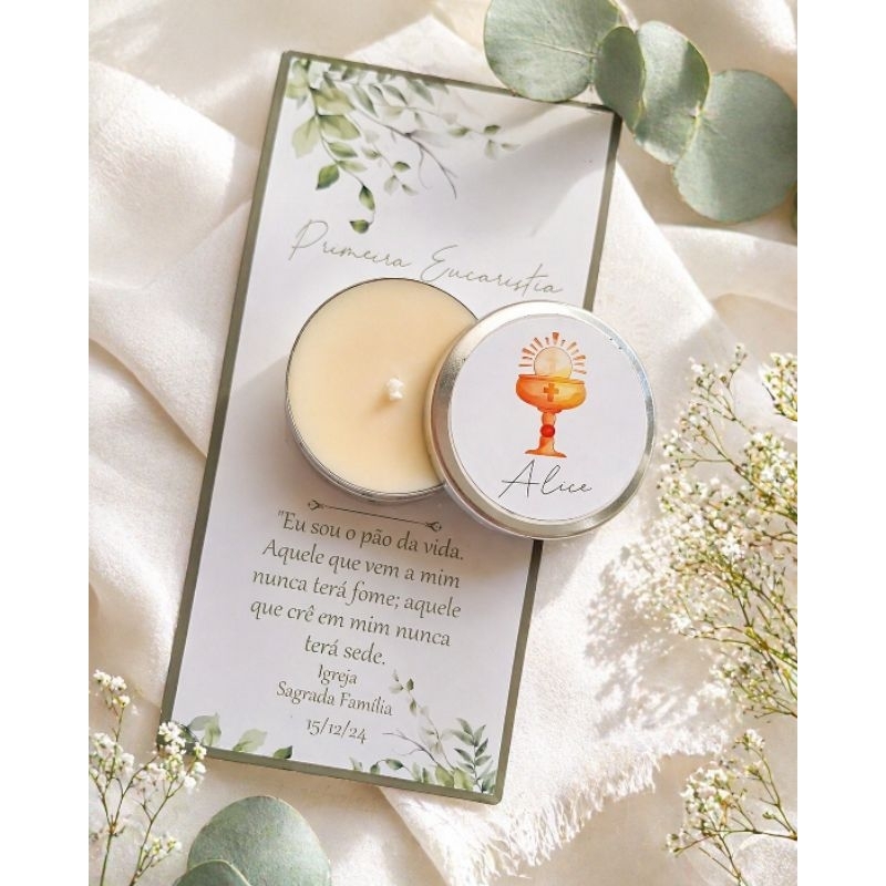 15 Lembrancinha Primeira Eucaristia Vela Aromática Personalizada Pronta Entrega