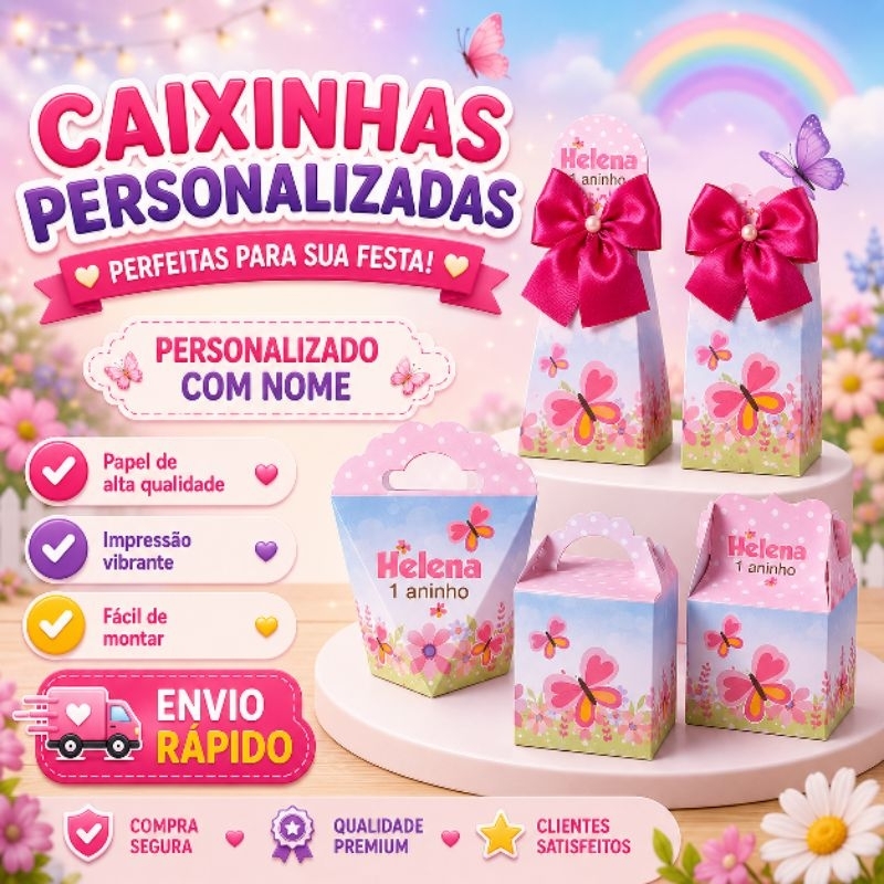 ENVIO RÁPIDO Kit Festa Jardim das Borboletas Rosa Caixinha Personalizados Lembrancinhas Aniversário Personalizadas
