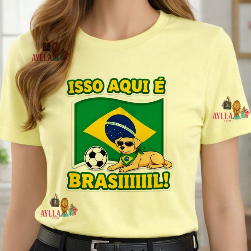 Tshirt AMARELO Blusa feminina , ISSO AQUI É BRASIL, COPA DO MUNDO 2026, CARAMELO , BRASIL, CAMISETA  UNISSEX, PLUS SIZEE