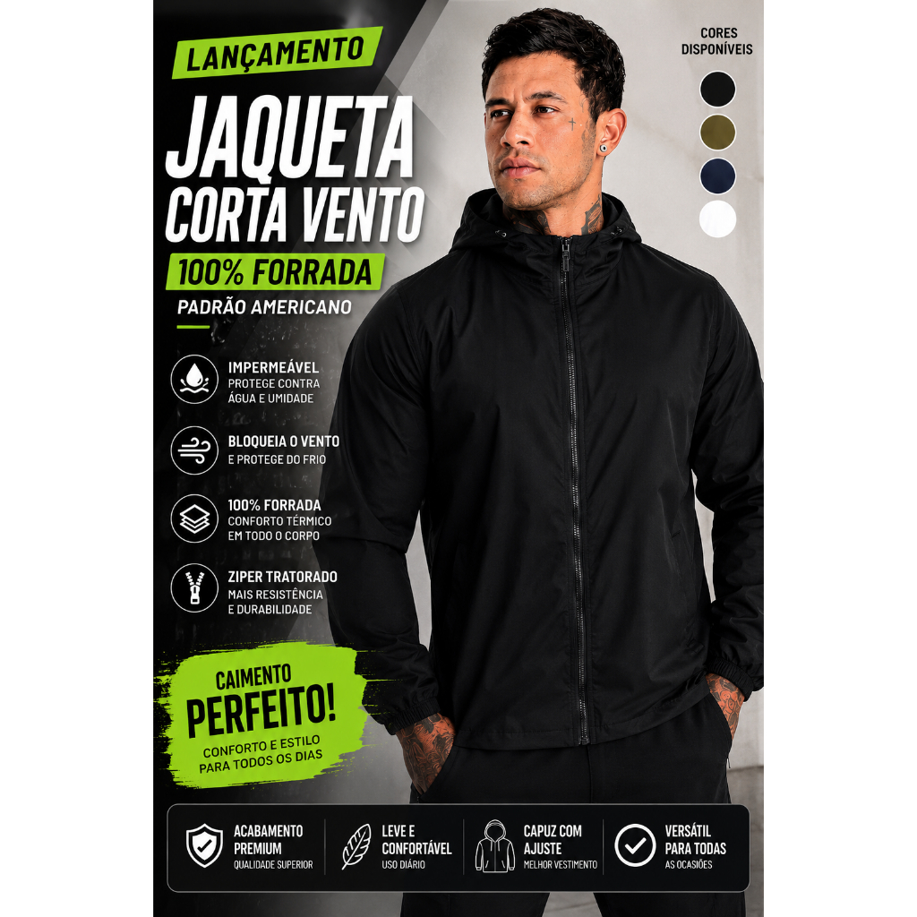 Corta Vento Masculino Forrada Lisa impermeável