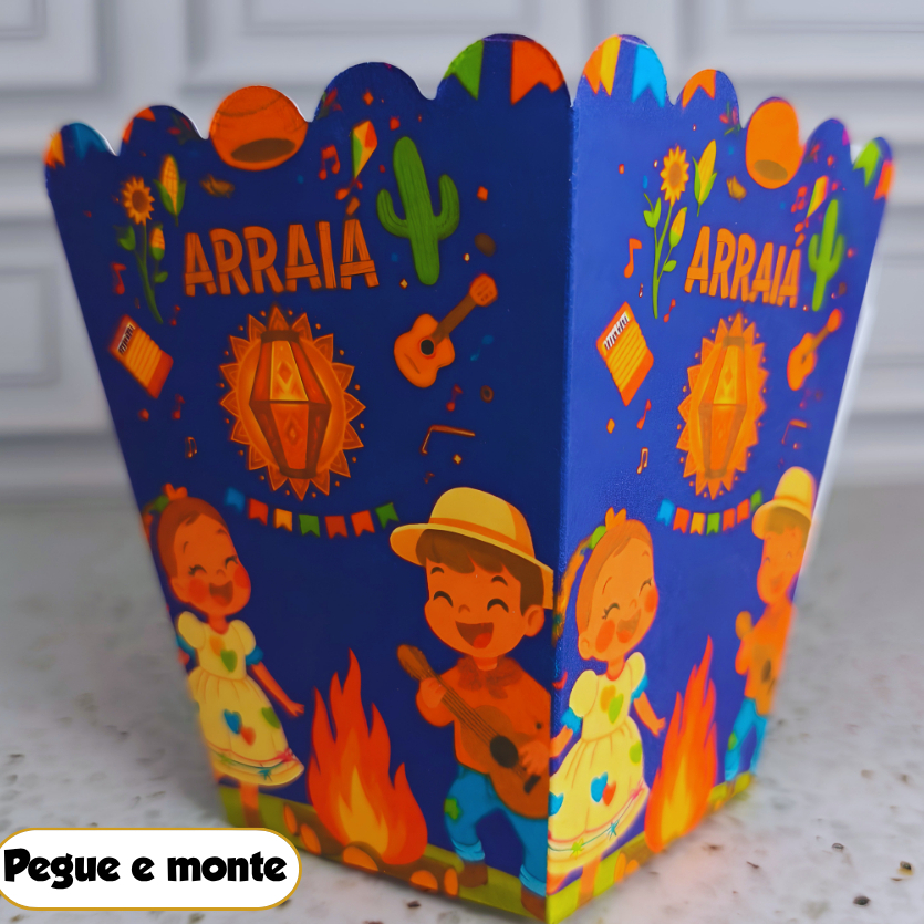 Cachepot  - Caixa Pipoca - Festa Junina - Arraiá -  Lembrancinha Festa Decoração – PEGUE E MONTE