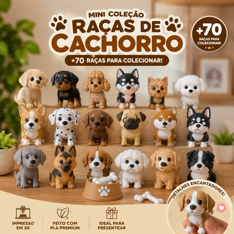 Cachorro Miniatura Decorativa | Escolha a Raça do Seu Pet | +50 Variações | Decoração ou Chaveiro