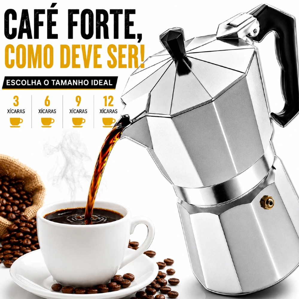 Cafeteira Italiana Alumínio de alta qualidade Moka 3/6/9/12 Xícaras Alumínio Café Puro Vários Tamanhos