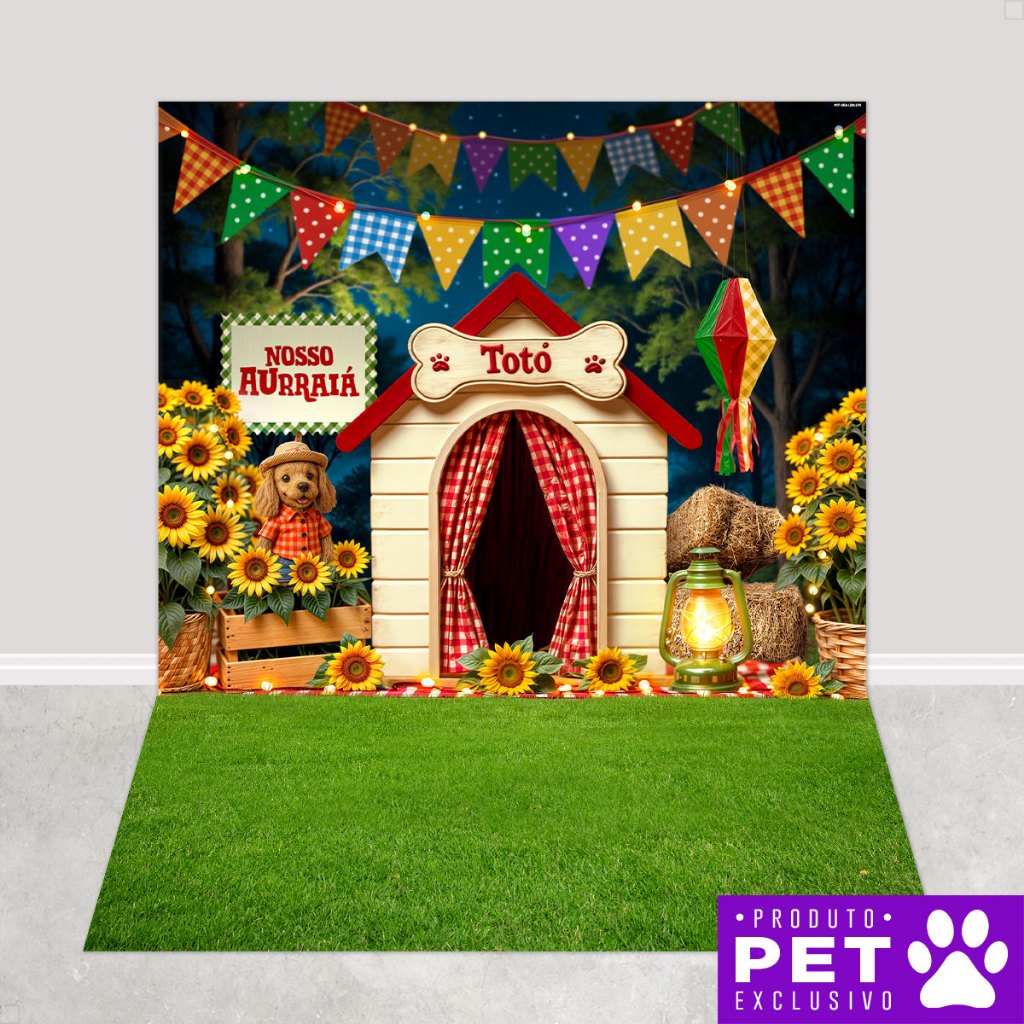 Fundo Fotográfico Festa Junina Pet Cenário Bandeirinhas Tecido 1,20x1,70m Painel Arraiá - PET-152