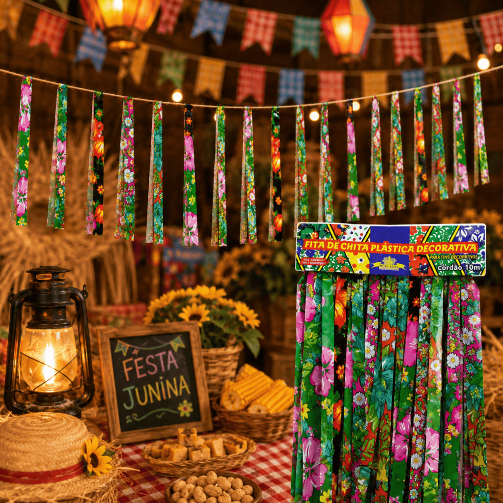 Fita De Chita Plástica Decorativa 10 Metros Cada Real Seda Decoração Festa Junina