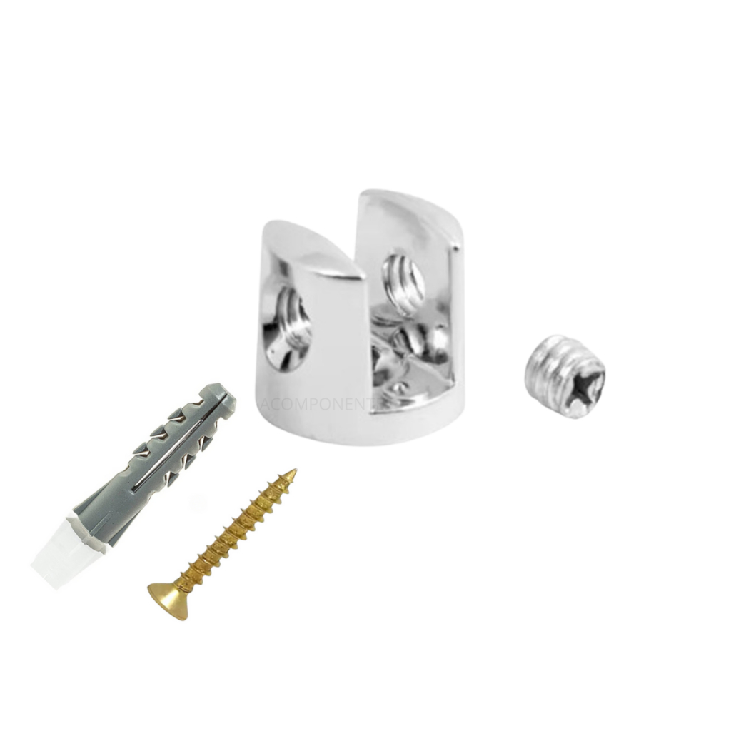 (kit 10 Uni) Suporte Vidro Zamac Fenda Cromado 10mm ou 8mm 2 furos Com Parafuso E Bucha