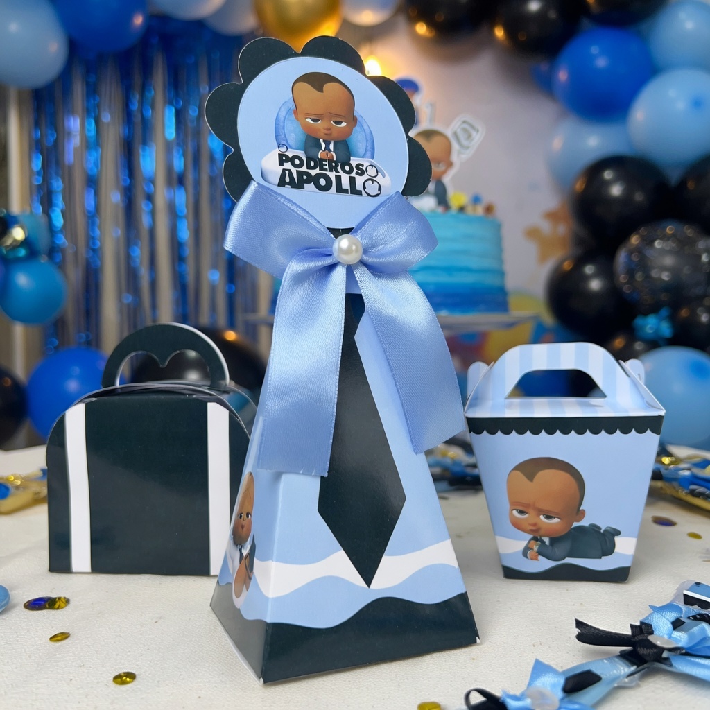 Caixinhas personalizadas com laço tema poderoso chefinho lembrancinha festa infantil