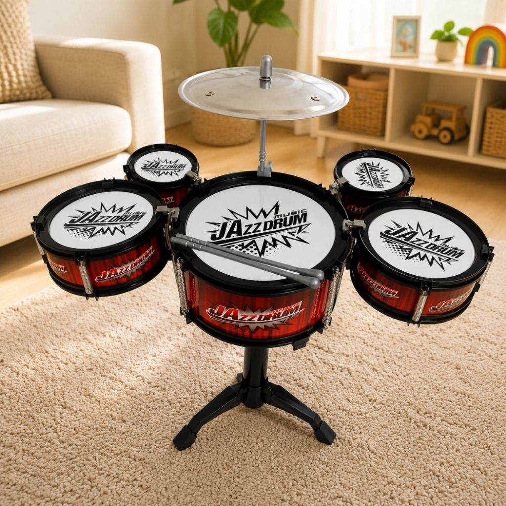 Mini Bateria Infantil Jazz Drum 5 Tambor Com Prato Baquetas premium — imagem 2 de 2