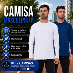 Kit 2 Camisas Masculina Manga Longa Proteção Uv Solar Casual Academia Praia