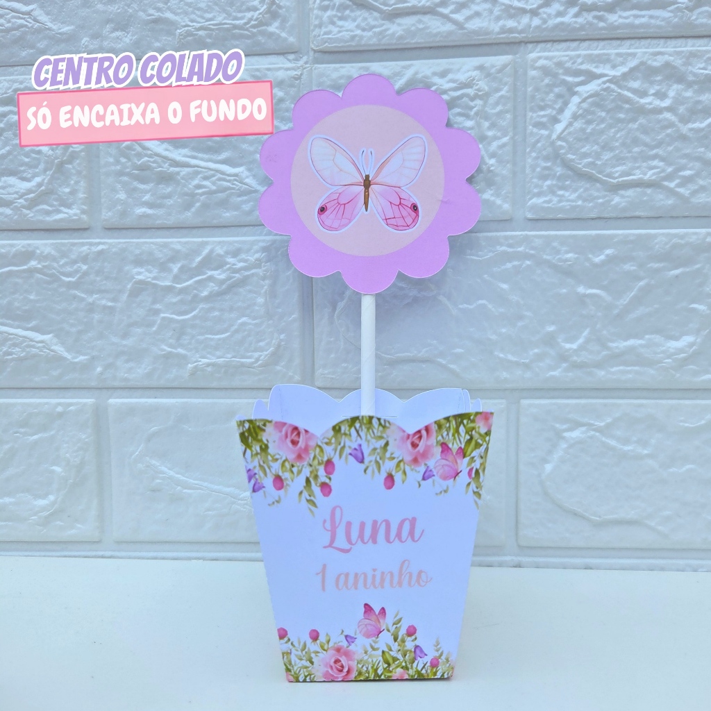 Cachepô Centro de Mesa Borboleta Rosa | Personalizado | Lembrancinha de Festa | Aniversário