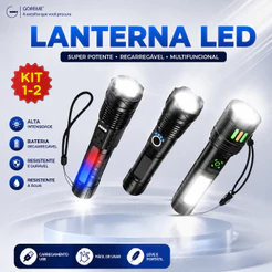 Lanterna LED Recarregável Tática Zoom Ajustável Modelos Titanium Pro 20.000 Lúmens T9 T50
