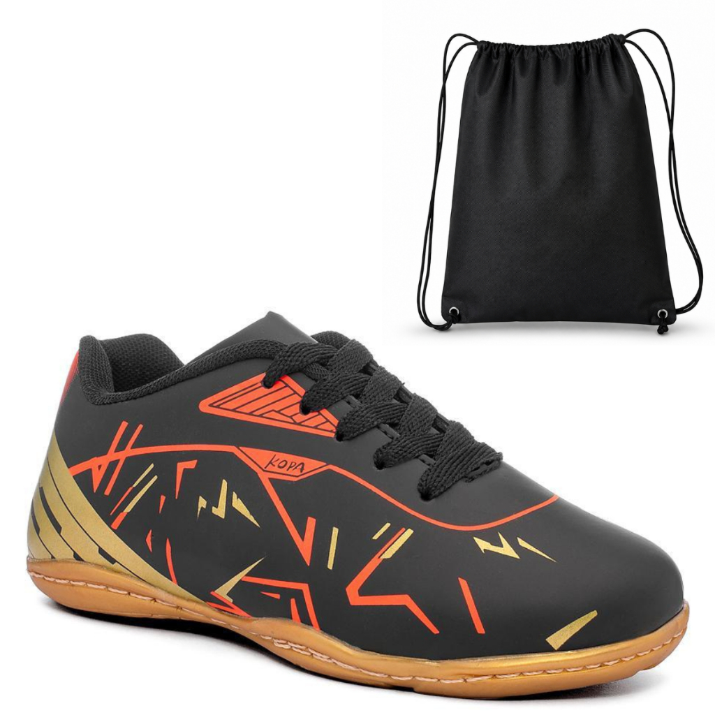 Kit Chuteira Masculino Infantil Quadra Salão Mochila Antiderrapante Resistente Confortável Acessível