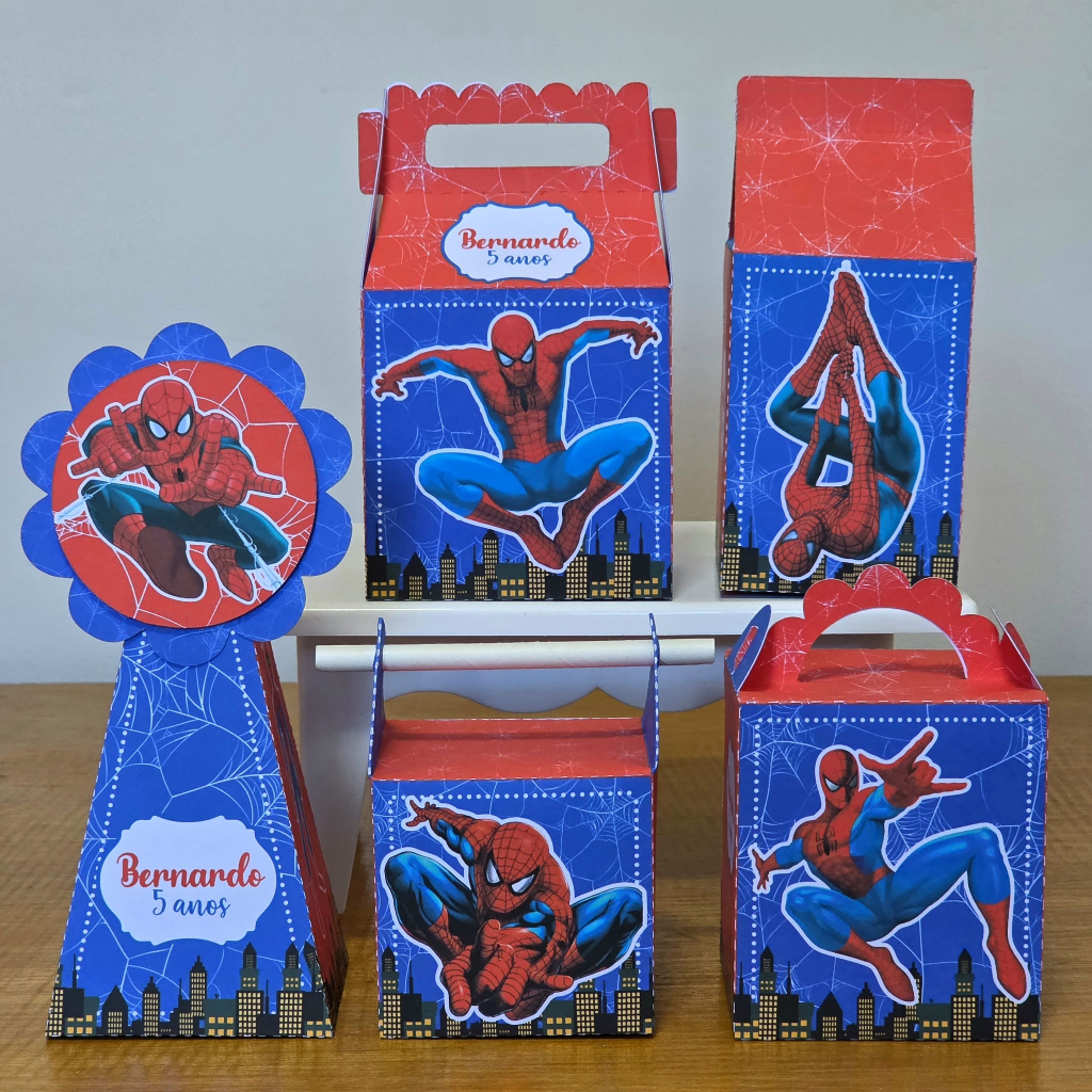 PEGUE E MONTE|Kit Festa Personalizado| HOMEM ARANHA | Caixinhas Lembrancinha para Aniversário - SEMIMONTADAS