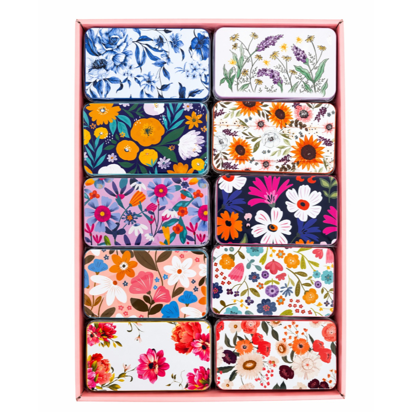 Lata Estampada Floral Decorativa Porta Chá Doces Biscoitos Organizadora Vintage