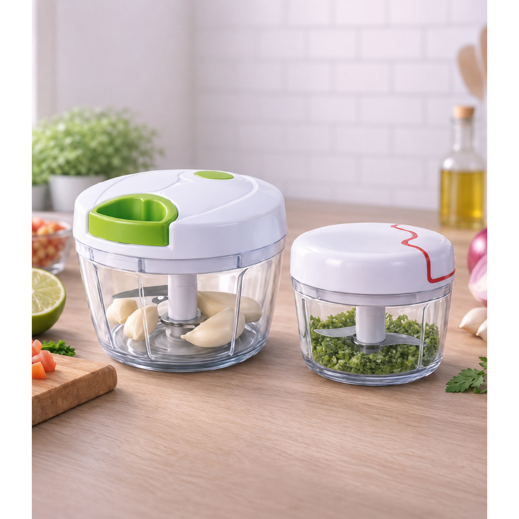 Processador Alimentos| Mini e Médio Triturador Alimentos Manual | 2 Lâminas Aço Inox Corda Retrátil