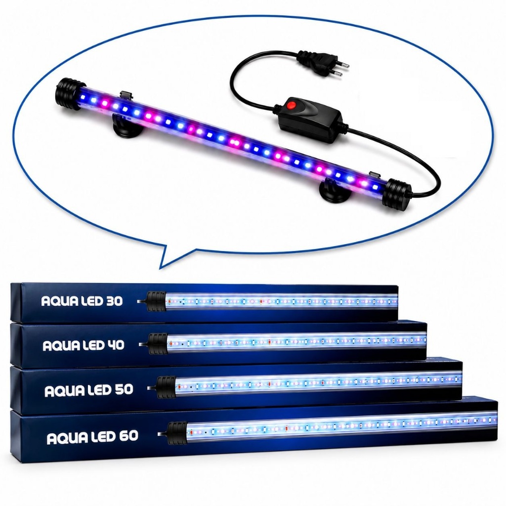 Luminária Submersa Aquatank Lâmpada de LED Cor Azul Branco Vermelho Paisagismo P/ Aquário