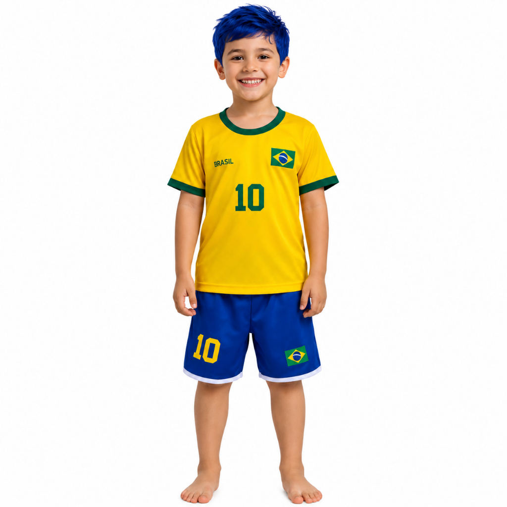 Conjunto Infantil Do Brasil - Camiseta + Bermuda Menino Menina Unissex Futebol Copa